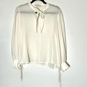 Dorothee Schumacher‎ Fluid Volume Silk Blouse with Tie and Drawstring Ivory M 3